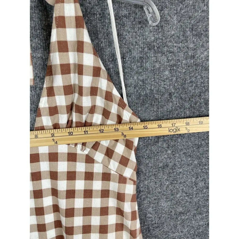 Free People Cecil Flounce Hem Cotton Blend Halter Plaid Minidress Size M - Picture 2 of 11